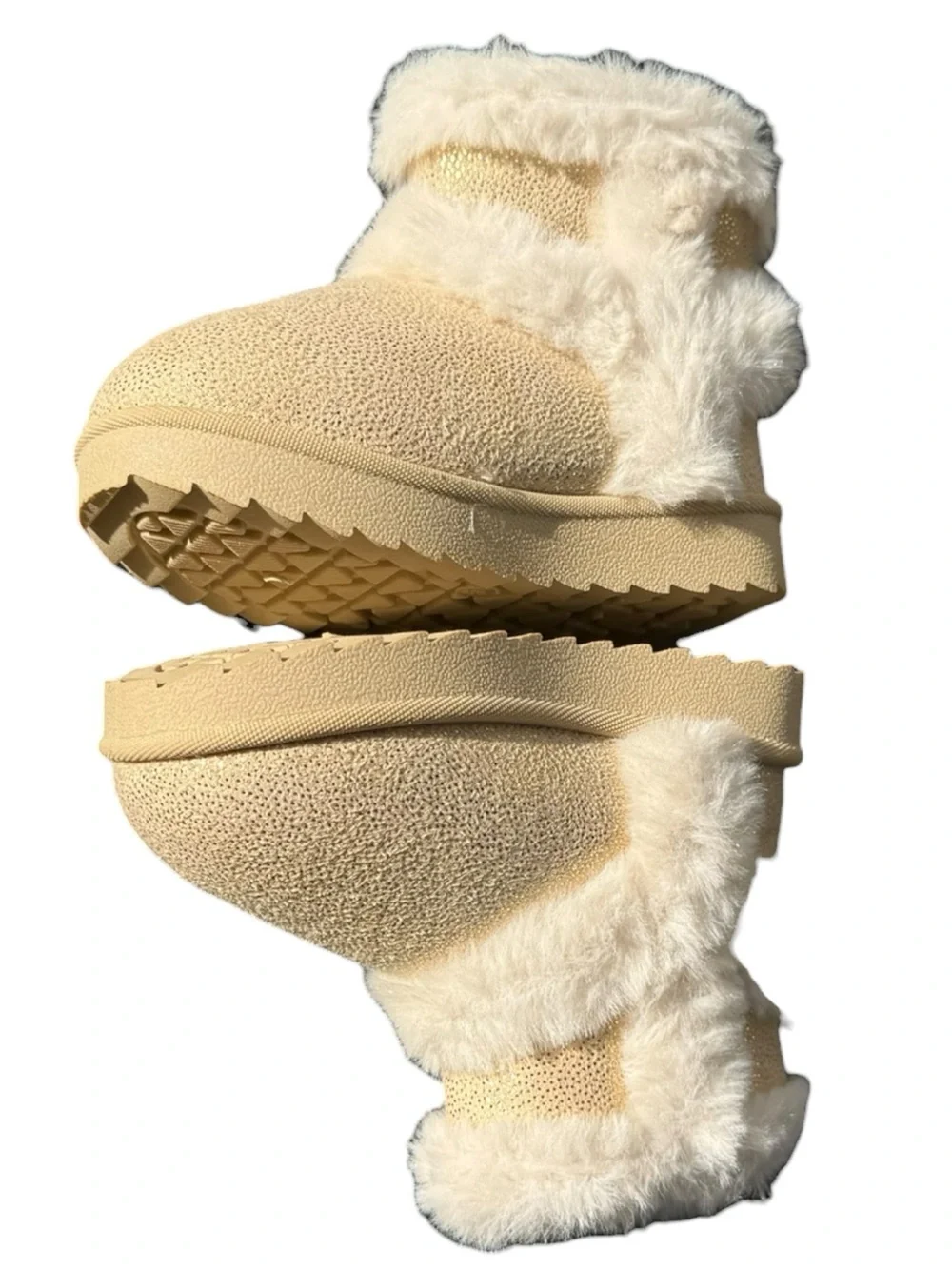 Cubufly Cream Faux-Fur Booties - Non-Slip Toddler 5